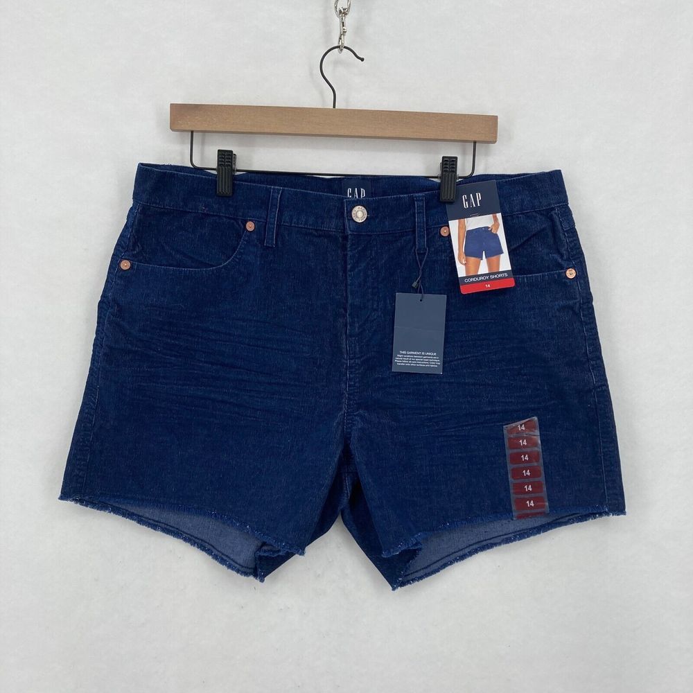 GAP Corduroy Shorts Women's 14 Blue Stretch Fabric Raw Hem‎ Cutoff Mid Rise 5"